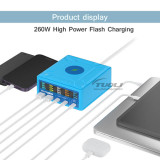 RELIFE RL-304R 260W Multi-port GaN Charger Smart 5+1Port USB Digital Display Lightning Charger PD Fast Wireless Charging