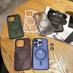 iPhone 11-14 series Magnetic mobile phone case matte skin-feeling with metal camera lens ring & metal keys