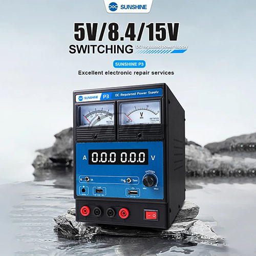 SUNSHINE P3 DC Regulated Power supply 5V/8.4V/15VSwitching Dual Digital Display Dual Pointers Automatic Short Circuit Protection