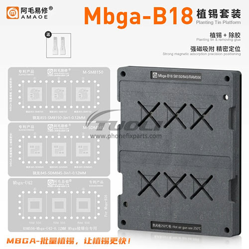 AMAOE Mbga-B18 BGA Reballing Stencil Station Kit for Snapdragon CPU 855/845/ SDM845 SM8150 RAM556