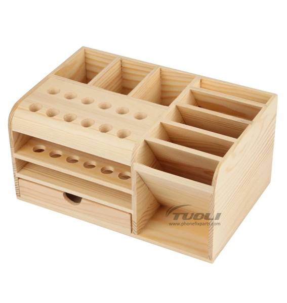Wooden Multifunction Parts Storage Rack Screwdriver Holder Tweezers Screw Solder Wire Storage Box for Mobile Phone Repair Tool