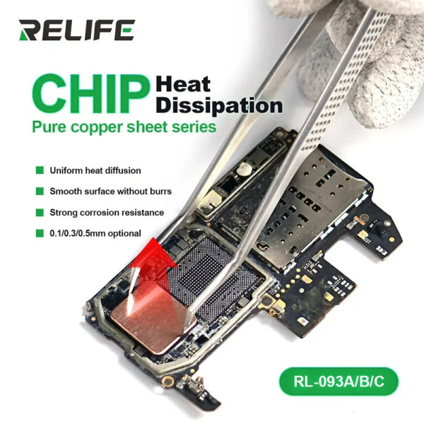 RELIFE RL-093A/B/C 0.1/0.3/0.5mm Chip Heat Sink Copper Sheet for Mobile Phone GPU CPU IC Efficient Heat Dissipation Copper Pad