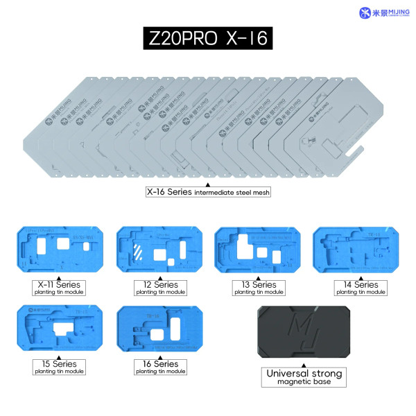 MJ Z20Pro Mid-Layer Planting Tin Template For iPhone X XS 11 12 13 14 15 16 Pro Max Mini Motherboard BGA Reballing Stencil Platform