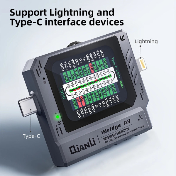 Qianli iBridge A3 Phone Tail Plug Detector Support Lightning Type-C for iPhone Samsung Charge Error Tester Detector Repair Tool