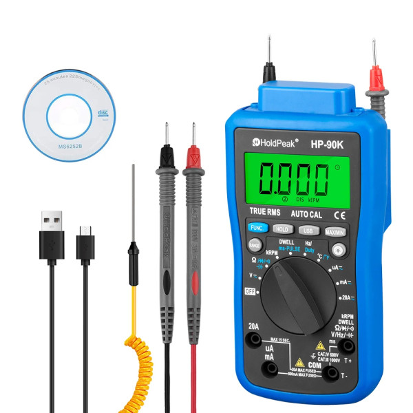 HoldPeak Engine Analyzer Tester HP-90K Auto Range Car Diagnostic Tool with Data Output by USB Automotive Multimeter Multimetro