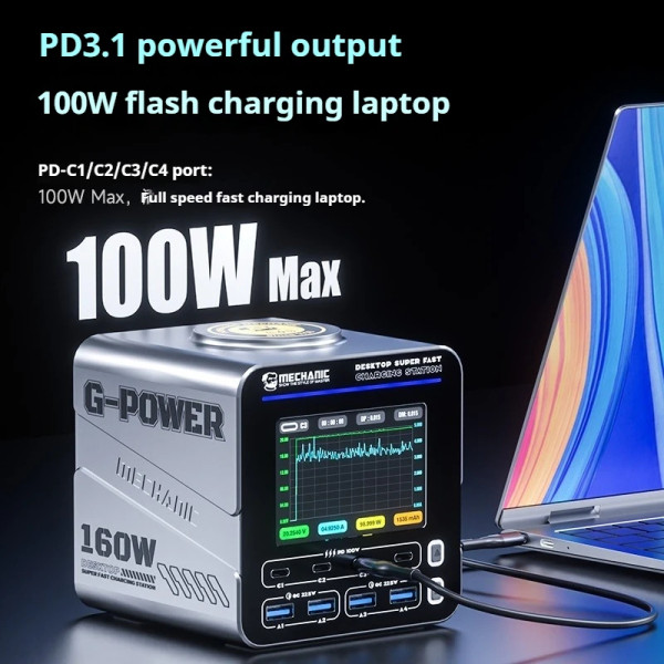 MECHANIC G-POWER GAN desktop ultra fast charging station Fast magnetic charging for Apple Android devices lightweight 15W PD fas