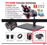 YCS 6558 6558x 6575x  Ultra HD Trinocular Microscope with Extra Large Base 6.5-58 Zoom for Mobile Phone PCB Welding Microscope Tool