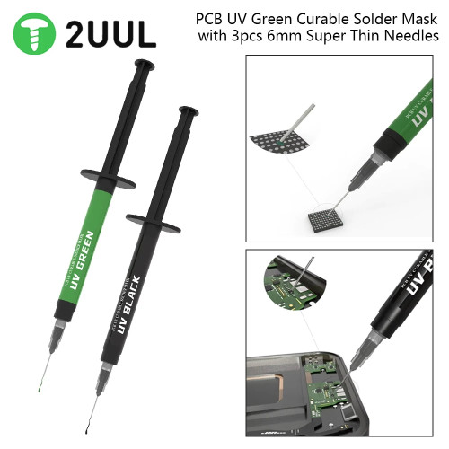 2UUL SC53 PCB UV Curable Solder Glue With 1pcs 6mm Needles UV Green Curable Soldering Mask Phones Motherboard Nand Repair tools
