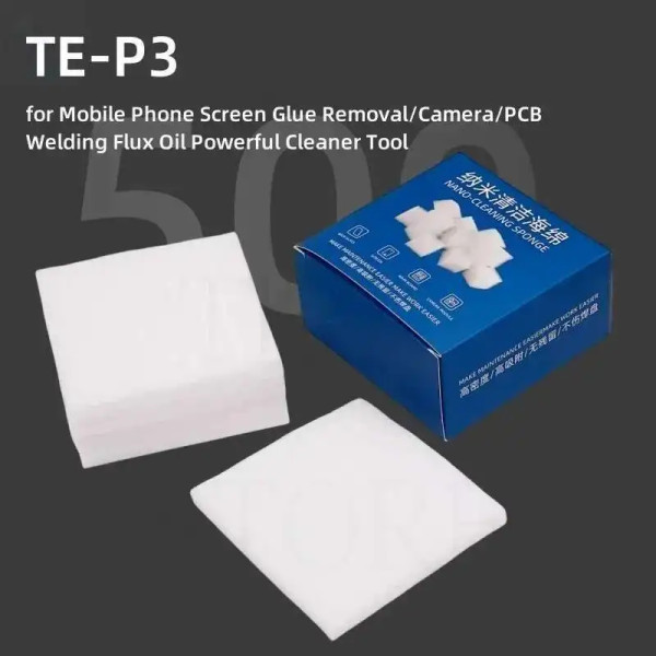 TE-P3 Nano Cleaning Sponge 500pcs for Cell Phone Screen Degumming/Camera/PCB Soldering Oil Cleaner Dustless Wiping Tool