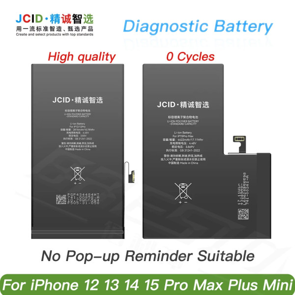 JCID Self-Designed Diagnosable Battery For iPhone 11 12 13 14 15 Pro Max Plus Mini 100% Health No Soldering Easy Installation