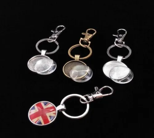 10 sets Photo Keychains DIY Kit - blank round 1 inch (25mm) bezel setting with glass cabochon and key ring