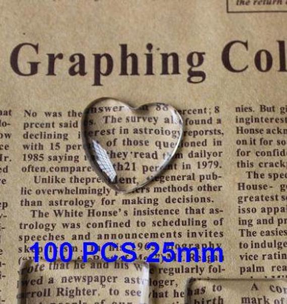 50pcs/100pcs 25mm Clear Glass Heart Cabochons, clear glass tiles Glass Domes(3010374)
