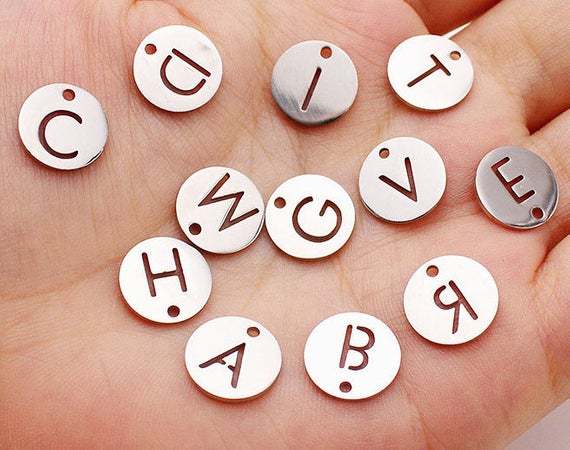 Titanium Steel Hollow Letter , Round Letters Charm, Capital Letters charm Stainless Steel Letter charm, Hollow Letter Pendant