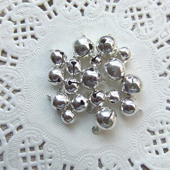 Silver jingle bells - 50 pcs. silver tone Christmas bells, holiday bells, 10mm bells, silver bells, Christmas craft supplies - 50 pcs.