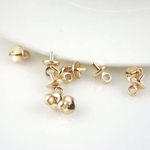 3mm 5mm 24K Gold Color Plated  Brass Bead Cap with Peg, for Half Drilled Beads, Hypoallergenic, Jewelry Findings (#10001119)