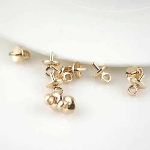 3mm 5mm 24K Gold Color Plated  Brass Bead Cap with Peg, for Half Drilled Beads, Hypoallergenic, Jewelry Findings (#10001119)