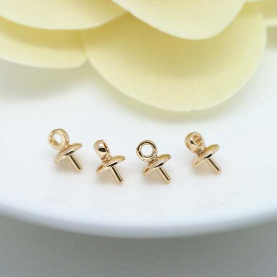 3mm 5mm 24K Gold Color Plated  Brass Bead Cap with Peg, for Half Drilled Beads, Hypoallergenic, Jewelry Findings (#10001119)