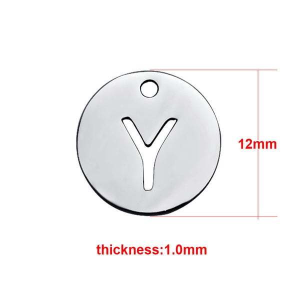 Titanium Steel Hollow Letter , Round Letters Charm, Capital Letters charm Stainless Steel Letter charm, Hollow Letter Pendant