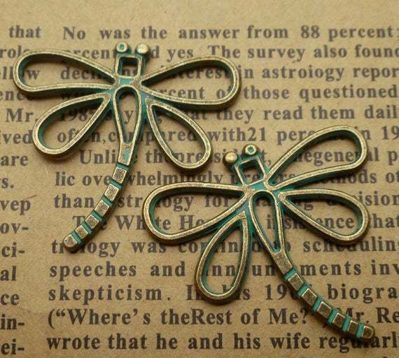 Dragonfly  pendant , Nature Necklace,Verdigris Patina Brass Dragonfly pendant,50pcs/100pcs/200pcs