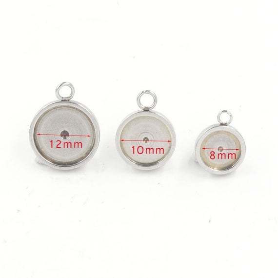 50pcs 6mm 8mm 10mm 12mm   18K gold vacuum plating Stainless steel Settings Base, Bezel Blank Base Setting, Round Cabochon Pendant Base