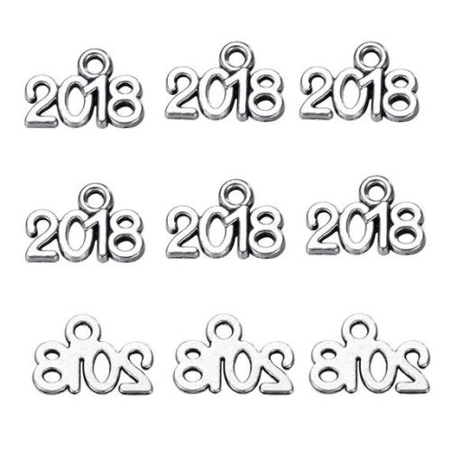 Antique Silver Year 2018 Charms Pendants DIY Charms Pendant Making Bracelet and Necklace 13x9mm,50pcs/100pcs/200pcs