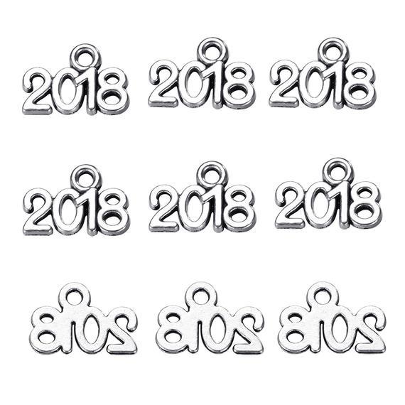 Antique Silver Year 2018 Charms Pendants DIY Charms Pendant Making Bracelet and Necklace 13x9mm,50pcs/100pcs/200pcs