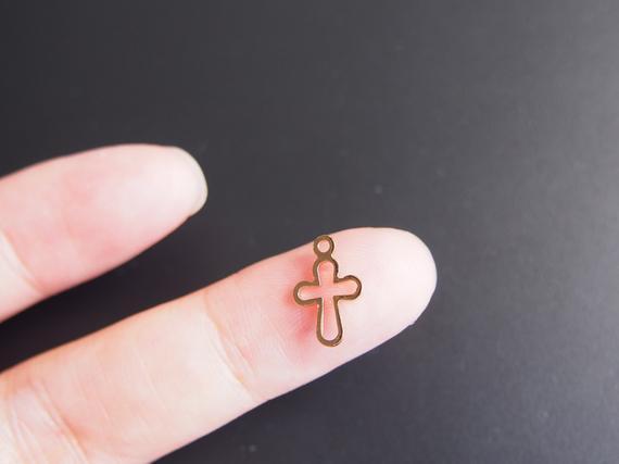 24K Gold Color Plated   Brass Tiny cross Charm Pendant Spacer bracelet necklace loose bead (#10001064)