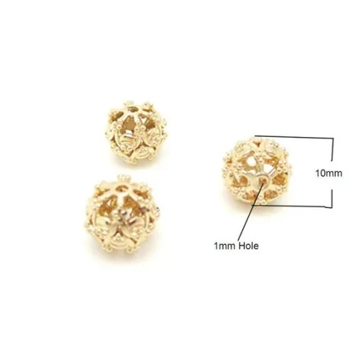10mm 24K Gold Color Plated  Brass Hollow Beads (#10001077)