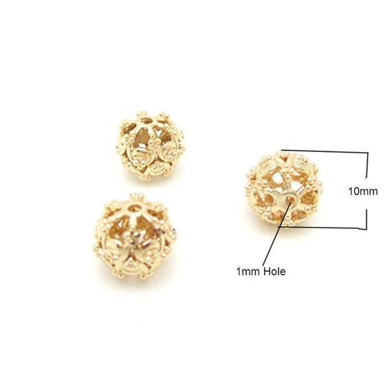 10mm 24K Gold Color Plated  Brass Hollow Beads (#10001077)