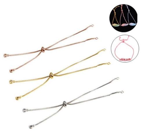 adjustable bracelet chains with Silver ball  rhinestones ends Adjustable box chains for jewelry making Pull bracelet chains