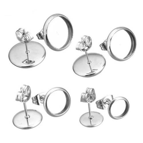 36L Stainless Steel Earring Stud Component 6 8 10 12mm Fashion Jewelry Wholesale Original Color For Women Jewelry Making