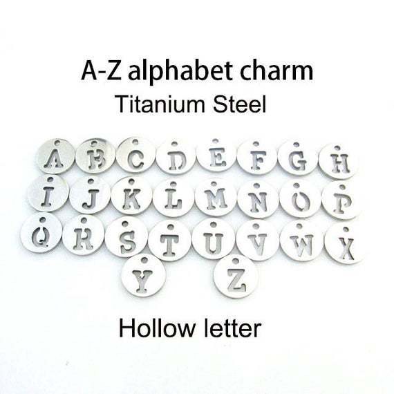 Titanium Steel Hollow Letter , Round Letters Charm, Capital Letters charm Stainless Steel Letter charm, Hollow Letter Pendant