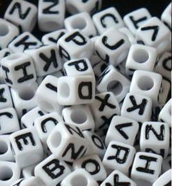 AcylicAlphabet Letter Beads, 6mm 7mm 8mm white square letter beads, mix letters