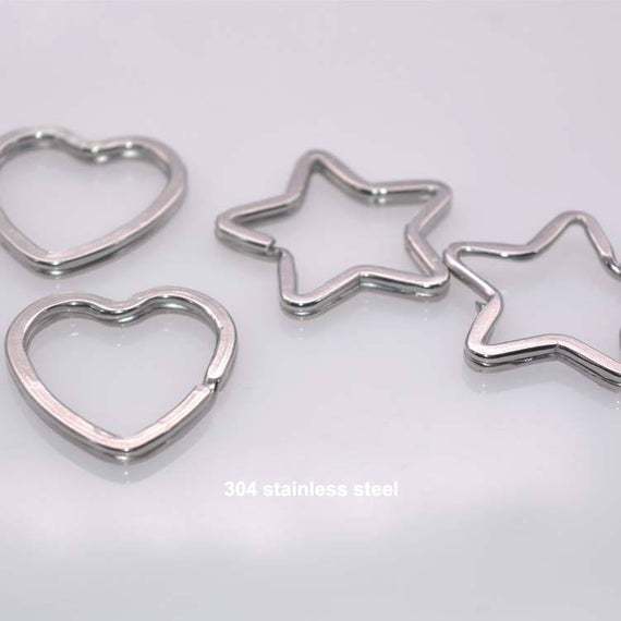 304 stainless steel-Silver Heart Key Ring Findings - Heart Key Chain Split Ring Key Ring - Bulk Lot Wholesale Keychain Findings Supply
