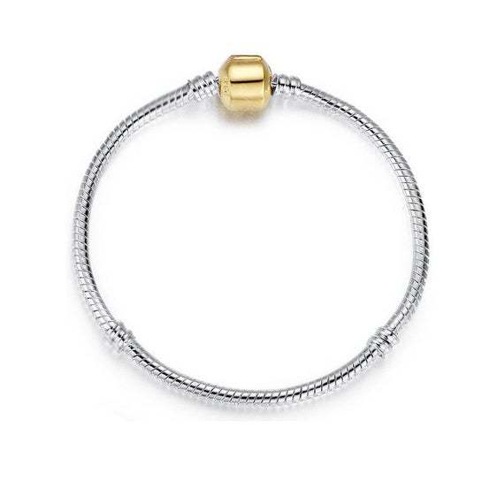 5pcs Silver European bracelet with Gold barrel clasp, Snake Chain Bracelet, European bracelet supplies