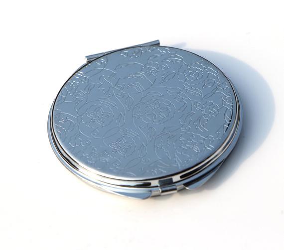 DIY Blank Compact mirror KITS-60mm Small Silver Round Compact Mirror Blank + 2  (50mm) Epoxy Sticker