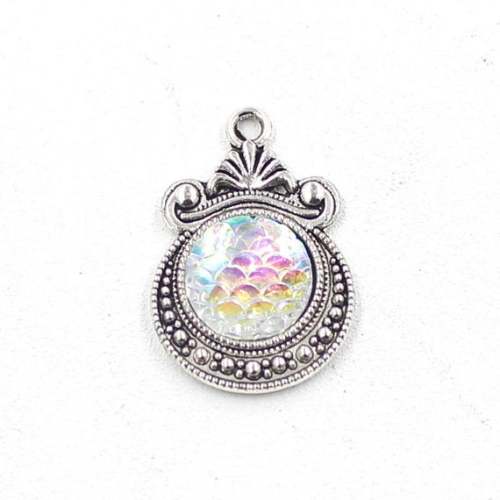 12mm Mermaid silver charms, Mermaid scale, Holographic pendants, silver charm, silver mermaid, dragon skin pendant, snake skin charm