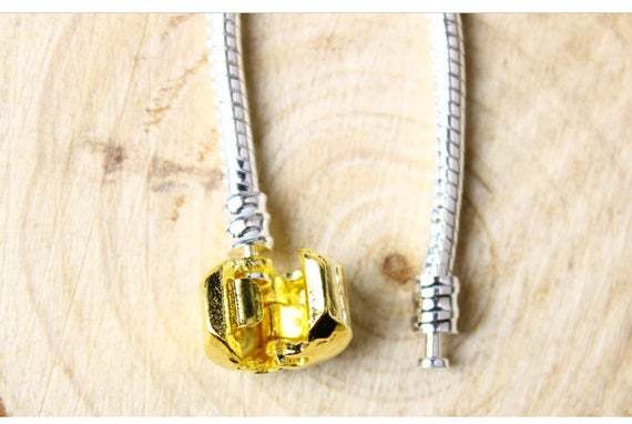 5pcs Silver European bracelet with Gold barrel clasp, Snake Chain Bracelet, European bracelet supplies