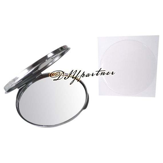 DIY Blank Compact mirror KITS-60mm Small Silver Round Compact Mirror Blank + 2  (50mm) Epoxy Sticker