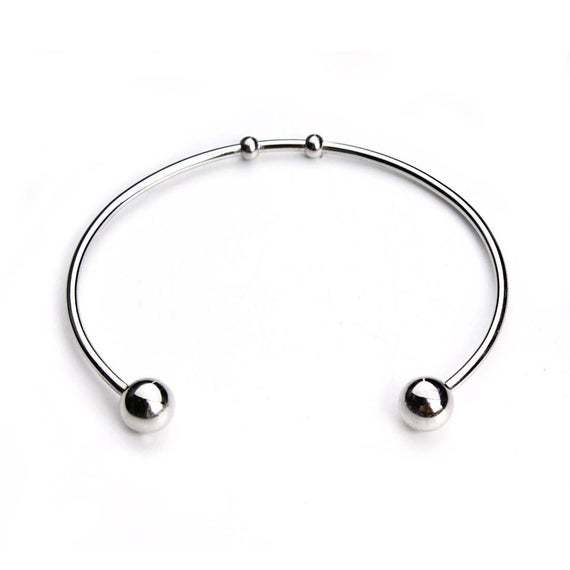 stainless steel Open Cuff Bangle, Ball End Bangle,  Ball Cuff Bracelet, Adjustable Cuff Bracelet