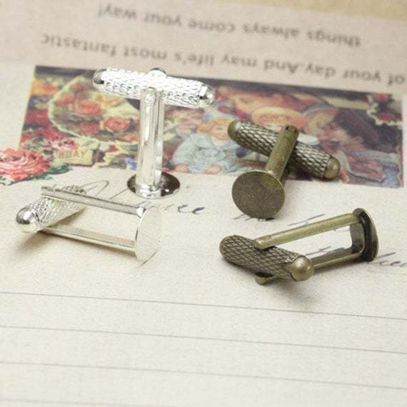 50pcs 8mm Flat pad French cufflinks blank, cufflink base, Brass Cufflinks Bezel Setting with Texture(3010362)