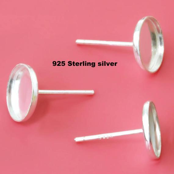 4pcs 925 Sterling Silver Earrings Settings 8mm Blank Round Base Cabochon Stud Ear Flat Base DIY Pure Silver Earrings