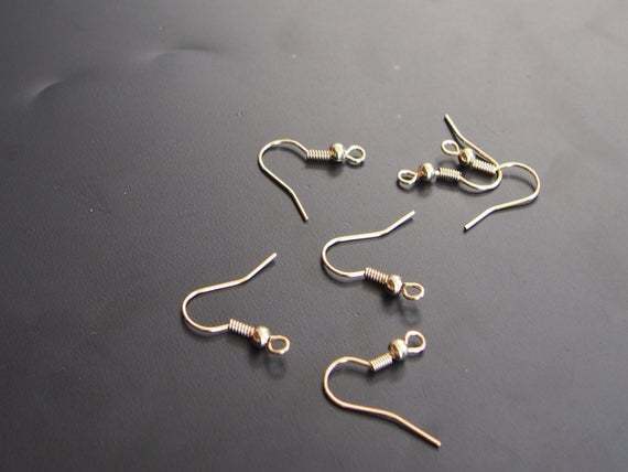 20pcs 24K Gold filled Brass Fish Hook with Spring & Bead for earrings(#10001021)