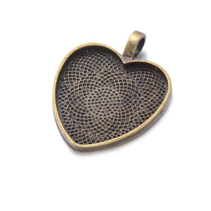 23 x 25mm Antique Bronze Cabochon Pendant Base, Heart pendant setting (3010316)