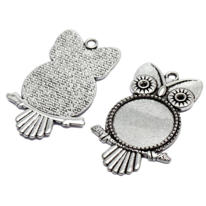 10pcs 25mm Antique Bronze Cabochon Pendant Base, Owl Shape round pendant setting (3020008)