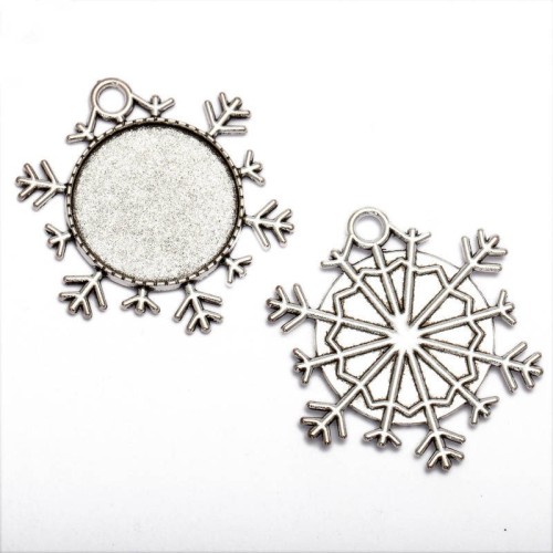 30PCS 25mm 1 inch Snowflakes Cabochon Pendant Base, pendant setting