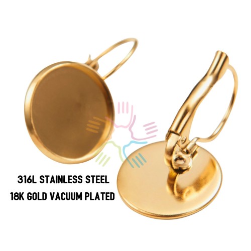 50pcs 316L Stainless Steel 18K Gold Vacuum Plated bezel Earring Blanks /earring base, durable color retention,earring base settings