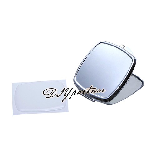 10 Kits DIY Blank Compact mirror-Silver Rectangle Compact Mirror Blank Magnifying Pocket Mirror +Epoxy Sticker DIY set