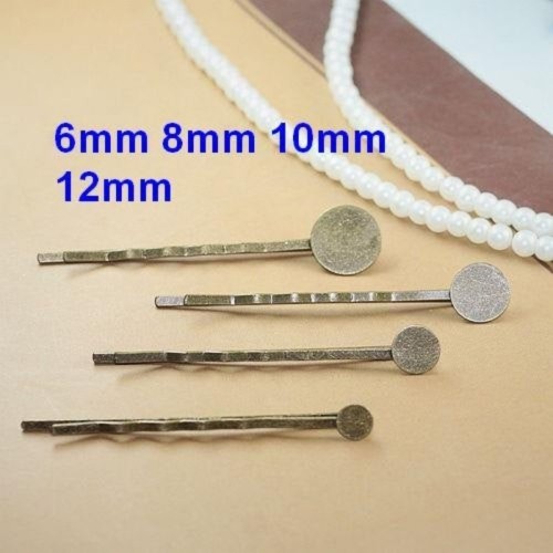 50PCS Bobby Pins Hair Clips with Blank Pad Glue Pad Flat Pad, Hair pin with 6mm 8mm 10mm 12mm blank flat pad