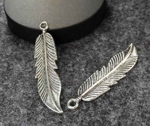 20pcs Antique silver Big Feather Charm Pendants Findings (#3010003)